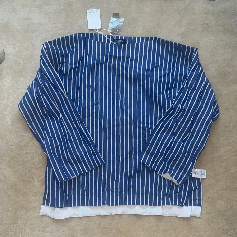 J. Crew Blue and White Vertical-Striped Long Sleeve Shirt